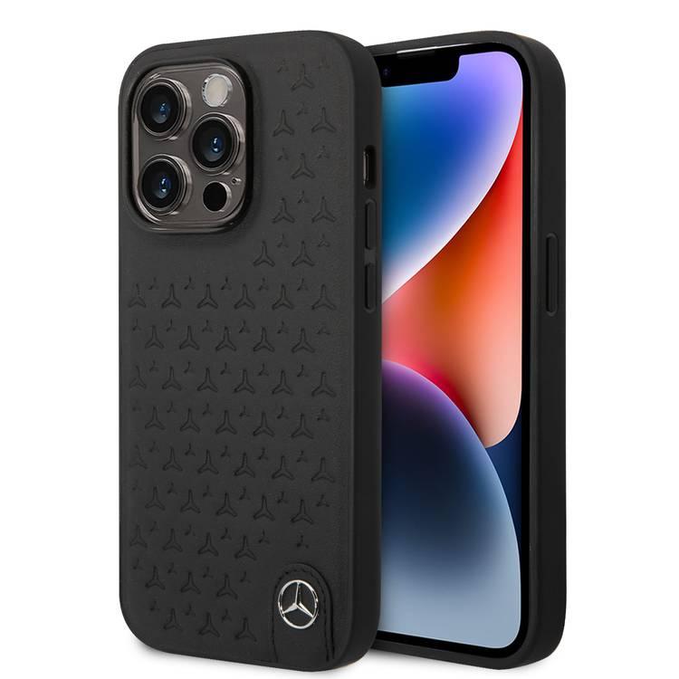 CG MOBILE Mercedes-Benz Genuine Leather Case With Star Pattern, Compatible w/ 14 Pro (6.1") Protective Cover, Scratch & Drop Protection, Wireless Charger Compatibility - Black