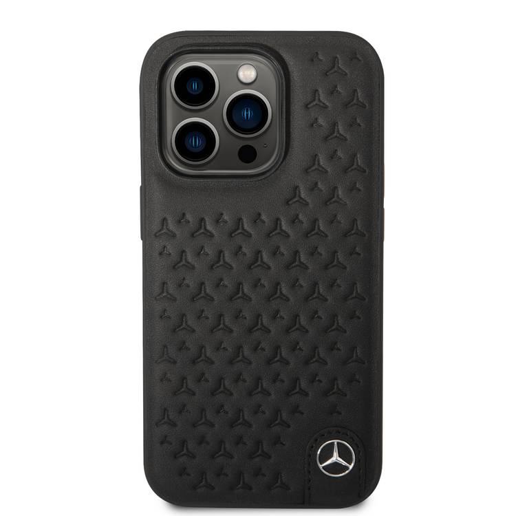 CG MOBILE Mercedes-Benz Genuine Leather Case With Star Pattern, Compatible w/ 14 Pro (6.1") Protective Cover, Scratch & Drop Protection, Wireless Charger Compatibility - Black