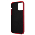Ferrari Liquid Silicone Case with Black Camera Outline & Metal Logo iPhone 14 Pro Max Compatibility - Red