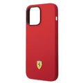 Ferrari Liquid Silicone Case with Black Camera Outline & Metal Logo iPhone 14 Pro Max Compatibility - Red