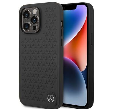 CG MOBILE Mercedes-Benz Genuine Leather Case With Star Pattern, Compatible w/ 14 Pro Max (6.7") Protective Cover, Scratch & Drop Protection, Wireless Charger Compatibility - Black
