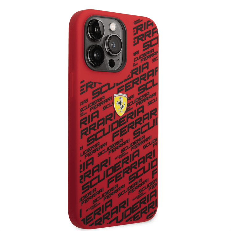 Ferrari Liquid Silicone Case All Over Printed Scuderia iPhone 14 Pro Max Compatibility - Red