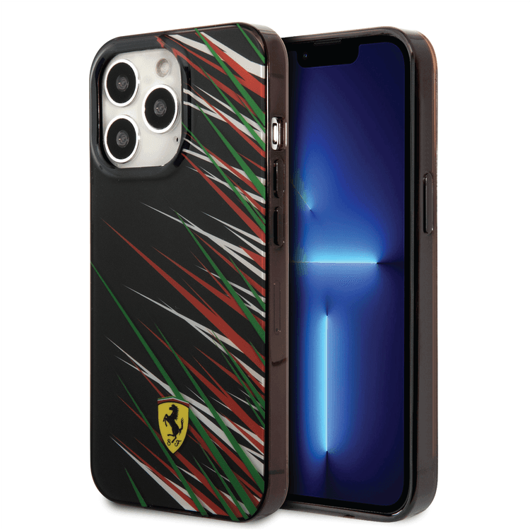 Ferrari PC/TPU Case with Double Layer Grass Print iPhone 14 Pro Max Compatibility - Black