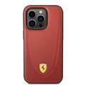 CG Ferrari Magsafe Compatibility Genuine Leather Hard Case with Curved Line Stitched iPhone 14 Pro Compatibility - Red