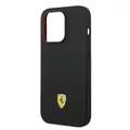 Ferrari Liquid Silicone Case with Black Camera Outline & Metal Logo iPhone 14 Pro Compatibility - Black