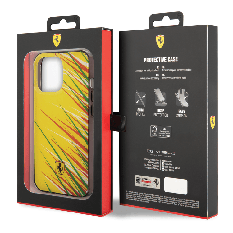 Ferrari PC/TPU Case with Double Layer Grass Print iPhone 14 Pro Max Compatibility - Yellow