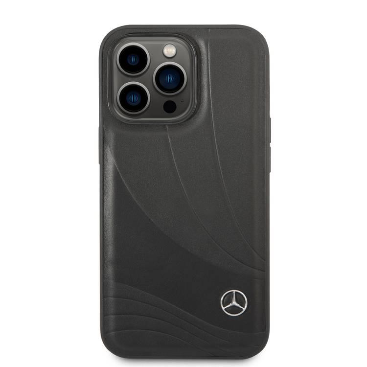 CG MOBILE Mercedes-Benz Genuine Leather Case With New WaveIII Pattern, Compatible w/ 14 Pro (6.1") Scratch & Drop Protection, Wireless Charger Compatibility - Black