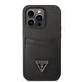 Guess PU Saffiano Case with Double Cardslot & Metal Triangle Logo iPhone 14 Pro Max Compatibility - Black