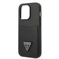 Guess PU Saffiano Case with Double Cardslot & Metal Triangle Logo iPhone 14 Pro Max Compatibility - Black
