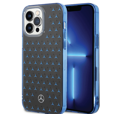Mercedes-Benz Double Layer PC/TPU Case with Large Star Pattern iPhone 14 Pro Max Compatibility - Black / Blue