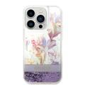 Guess Liquid Glitter Case with Flower Pattern Extra Shine Smooth Touch Feel iPhone 14 Pro Compatibility - Purple