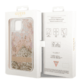 Guess Liquid Glitter Case with Flower Pattern Extra Shine Smooth Touch Feel iPhone 14 Plus Compatibility - Gold