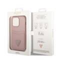 Guess PU Saffiano Case with Double Cardslot & Metal Triangle Logo iPhone 14 Pro Compatibility - Pink