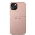 Guess PU Leather Saffiano Case with Metal Logo & Hot Stamp Stripes iPhone 14 Compatibility - Pink