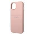 Guess PU Leather Saffiano Case with Metal Logo & Hot Stamp Stripes iPhone 14 Compatibility - Pink