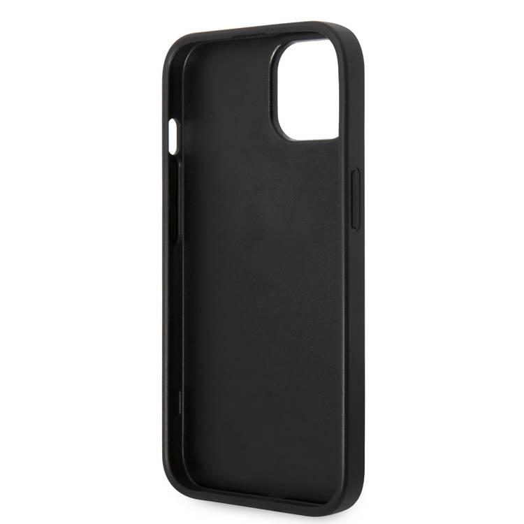 Guess PU Leather Saffiano Case with Metal Logo & Hot Stamp Stripes iPhone 14 Compatibility - Black