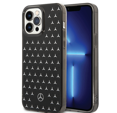 Mercedes-Benz Double Layer PC/TPU Case with Large Star Pattern iPhone 14 Pro Max Compatibility - Black / Silver