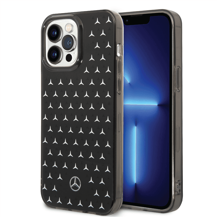 Mercedes-Benz Double Layer PC/TPU Case with Large Star Pattern iPhone 14 Pro Max Compatibility - Black / Silver