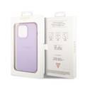 Guess PU Leather Saffiano Case with Metal Logo & Hot Stamp Stripes iPhone 14 Pro Compatibility - Purple