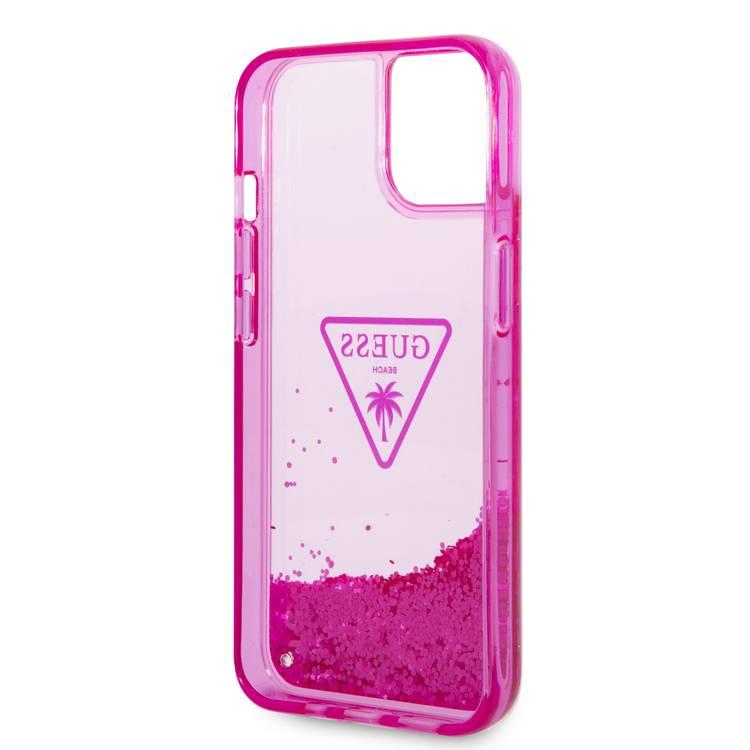 Guess Liquid Glitter Case with Translucent Triangle Logo, Extra Shine iPhone 14 Plus Compatibility - Pink