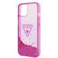 Guess Liquid Glitter Case with Translucent Triangle Logo, Extra Shine iPhone 14 Plus Compatibility - Pink