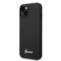 Guess Liquid Silicone Case with PC Camera Outline & Script Metal Logo New iPhone 14 Compatibility - Black