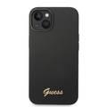 Guess Liquid Silicone Case with PC Camera Outline & Script Metal Logo New iPhone 14 Compatibility - Black