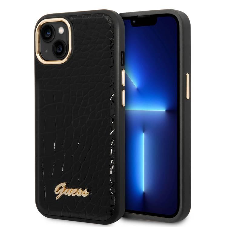 Guess PU Croco Case with Metal Camera Outline, Latest Design iPhone 14 Plus Compatibility - Black