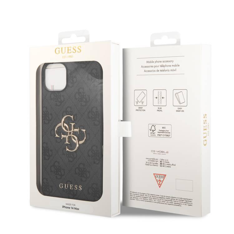 Guess PU Leather 4G Classic and Stylish Case with Big Metal Logo iPhone 14 Plus Compatibility - Grey