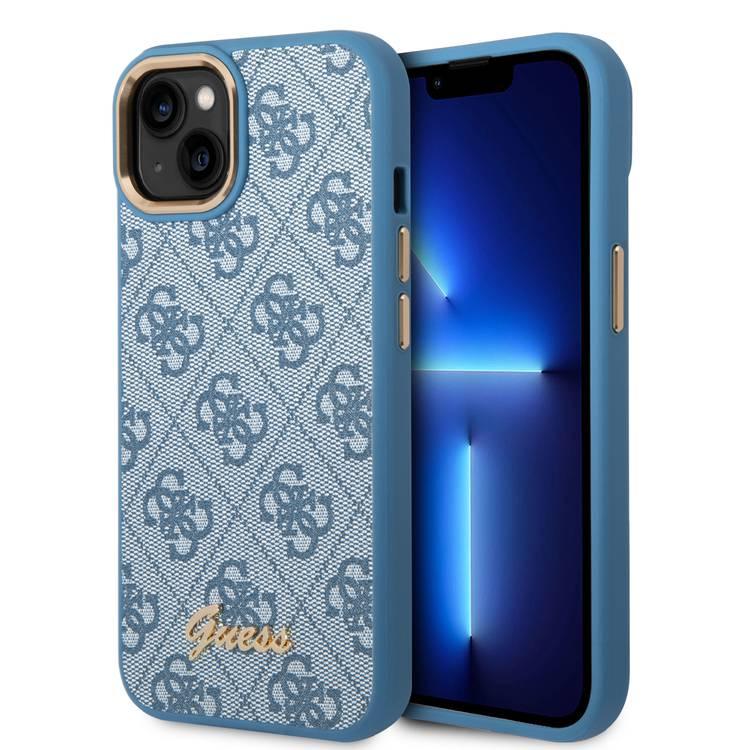 Guess PC/TPU 4G PU Case with Metal Camera Outline & Buttons iPhone 14 Compatibility - Blue
