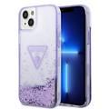 Guess Liquid Glitter Case with Translucent Triangle Logo, Extra Shine iPhone 14 Plus Compatibility - Purple