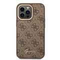 Guess PC/TPU 4G PU Case with Metal Camera Outline & Buttons iPhone 14 Pro Compatibility - Brown