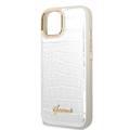 Guess PU Croco Case with Metal Camera Outline, Latest Design iPhone 14 Plus Compatibility - Silver