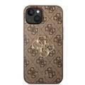 Guess PU Leather 4G Classic and Stylish Case with Big Metal Logo iPhone 14 Plus Compatibility - Brown