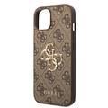 Guess PU Leather 4G Classic and Stylish Case with Big Metal Logo iPhone 14 Plus Compatibility - Brown