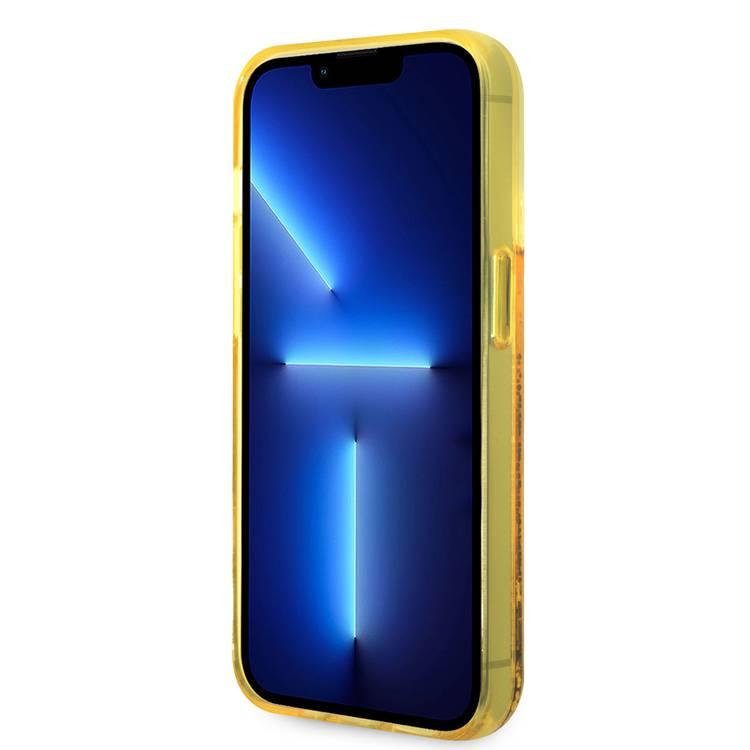 Guess Liquid Glitter Case with Translucent Triangle Logo, Extra Shine iPhone 14 Pro Max Compatibility - Yellow