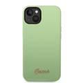 Guess Liquid Silicone Case with PC Camera Outline & Script Metal Logo New iPhone 14 Compatibility - Green