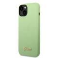 Guess Liquid Silicone Case with PC Camera Outline & Script Metal Logo New iPhone 14 Compatibility - Green