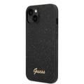 Guess PC/TPU Glitter Flakes Case with Script Metal Logo iPhone 14 Plus Compatibility - Black