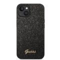 Guess PC/TPU Glitter Flakes Case with Script Metal Logo iPhone 14 Plus Compatibility - Black