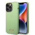 Guess Liquid Silicone Case with PC Camera Outline & Script Metal Logo New iPhone 14 Pro Max Compatibility - Green