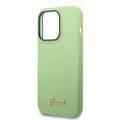 Guess Liquid Silicone Case with PC Camera Outline & Script Metal Logo New iPhone 14 Pro Max Compatibility - Green