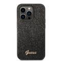 Guess PC/TPU Glitter Flakes Case with Script Metal Logo iPhone 14 Pro Max Compatibility - Black
