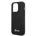 Guess PC/TPU Glitter Flakes Case with Script Metal Logo iPhone 14 Pro Max Compatibility - Black
