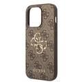 Guess PU Leather 4G Classic and Stylish Case with Big Metal Logo iPhone 14 Pro Max Compatibility - Brown