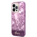 Guess PC/TPU IML Case with Double Layer Electroplated Camera Outline & Toile De Jouy iPhone 14 Pro Compatibility - Fuchsia
