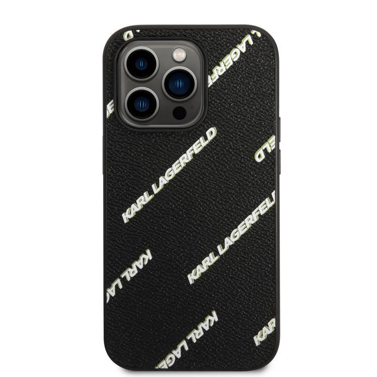 Karl Lagerfeld Grained PU Leather Case with Logomania Pattern iPhone 14 Pro Compatibility - Black
