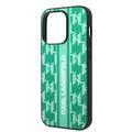 Karl Lagerfeld Grained PU Leather Case with Monogram Pattern & Vertical Logo iPhone 14 Pro Compatibility - Green
