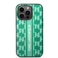 Karl Lagerfeld Grained PU Leather Case with Monogram Pattern & Vertical Logo iPhone 14 Pro Compatibility - Green