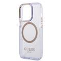 Guess Magsafe Compatibility Case with Translucent Gold Outline iPhone 14 Pro Compatibility - Purple
